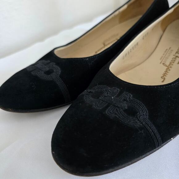 Salvatore Ferragamo Black Velvet Gancini Logo Ballet Flats Loafers Shoes 6.5 B - Picture 3 of 9